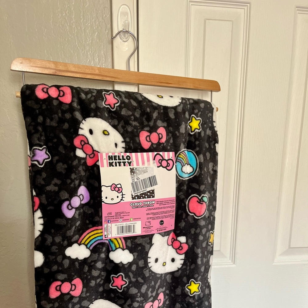 Hello Kitty Pink Bow Blanket with Rainbow Accents